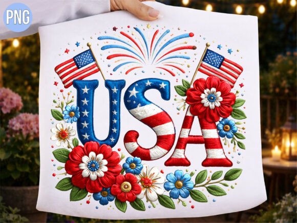 Download USA Floral Embroidery American Shirt PNG - Embroidery Collection
