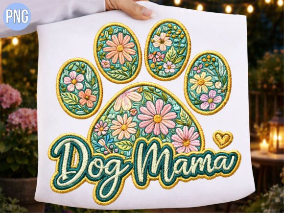 Download Dog Mama Floral Paw Embroidery PNG Shirt - Embroidery Collection