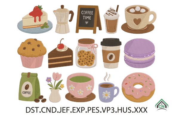 Download Cute Cafe Embroidery Design Elements - Embroidery Collection