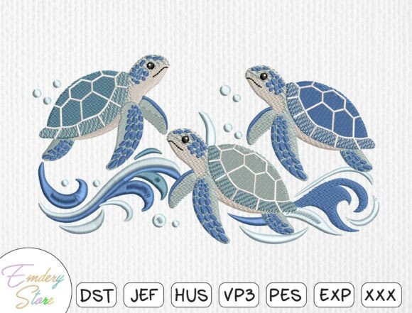 Download Sea Turtle Trio in Waves Embroidery File - Premium Resources
