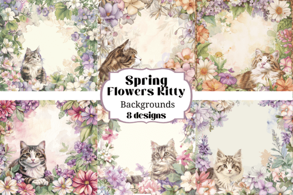 Download Spring Flowers Kitty Cat Digital Papers - Digital Collection