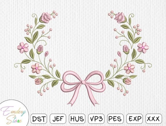 Download Floral Wreath Bow Embroidery Design - Embroidery Collection