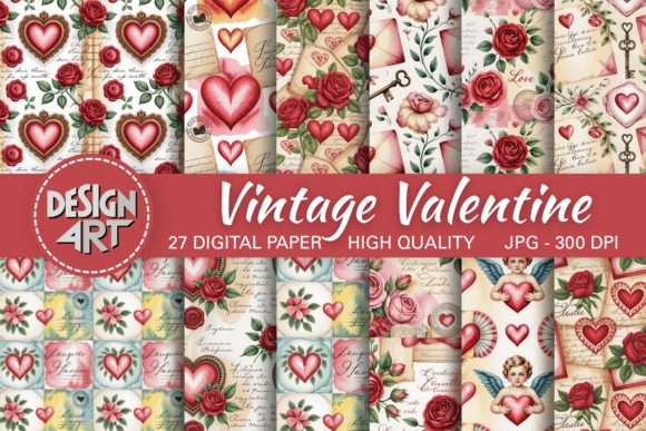 Download Vintage Valentine Digital Paper - Digital Collection