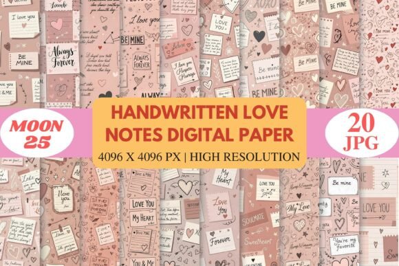 Download Handwritten Love Notes Digital Paper - Digital Collection