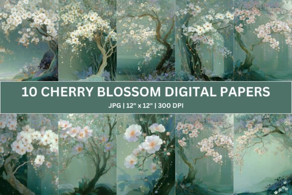Download 10 Ethereal Cherry Blossom Digital Paper - Digital Collection