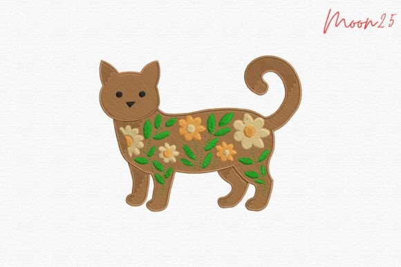 Download Floral Cat Embroidery Love Design - Embroidery Collection