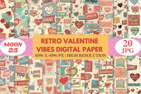 Download Retro Valentine Vibes Digital Paper - Digital Collection